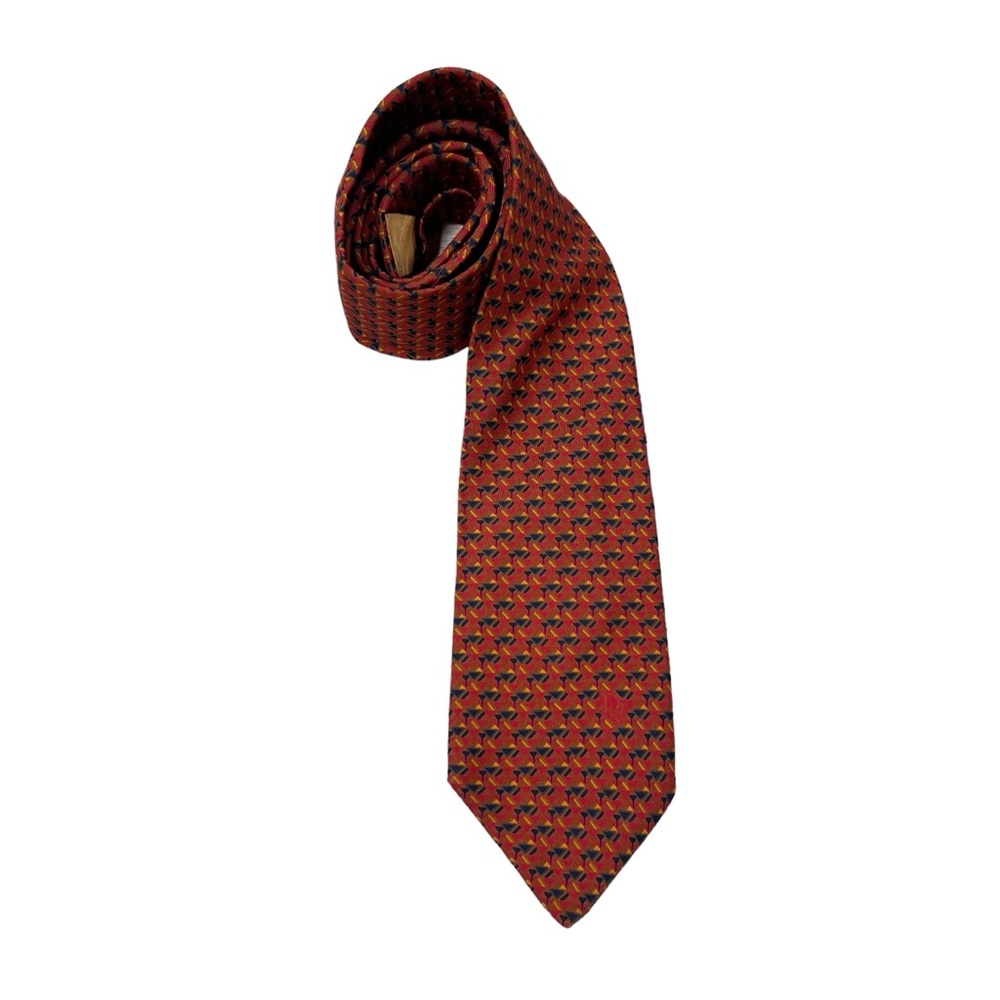 Vintage Christian Dior Mens Red Gold Abstract Tie 80s Retro Business Classic